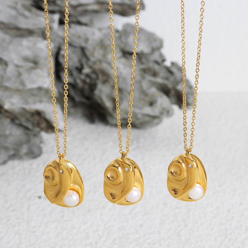 Irregular Round Inlay Single Pearl Necklace