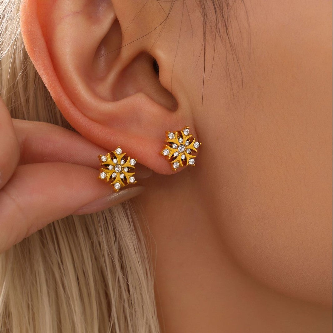 Stainless Steel Snowflake Cubic Zirconia Stud Earrings