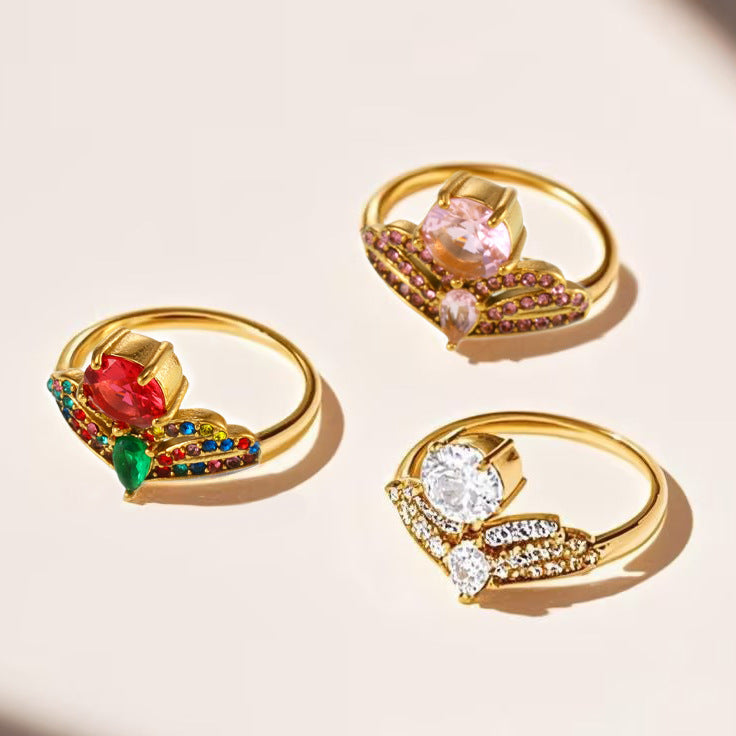 Bague manchette en acier inoxydable en forme de couronne avec zircone cubique