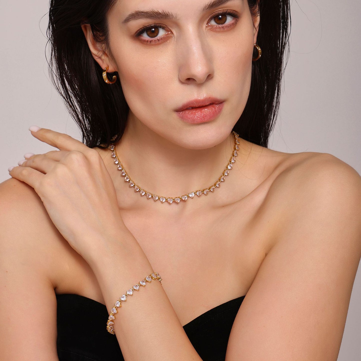 Stainless Steel Heart Cubic Zirconia Necklace