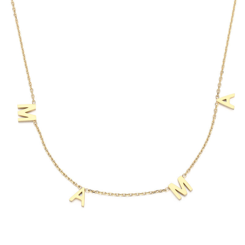 Stainless Steel Mama 4 Single Letter Pendant Necklace