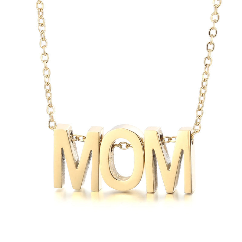 Stainless Steel Polished MOM Letter Necklace