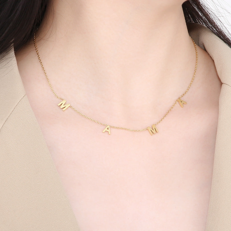 Stainless Steel Mama 4 Single Letter Pendant Necklace