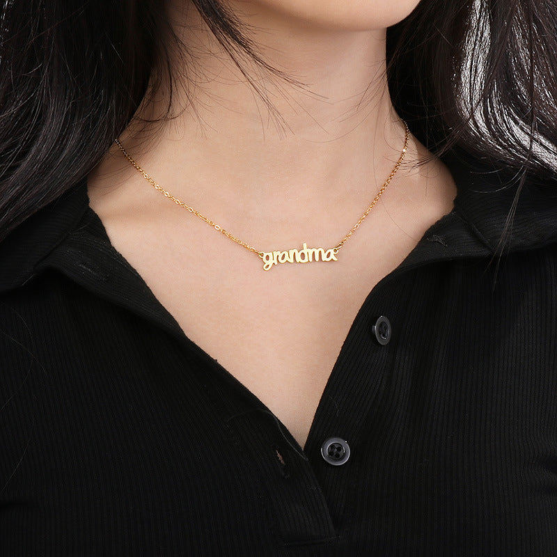 Stainless Steel Grandma Letter Pendant Necklace