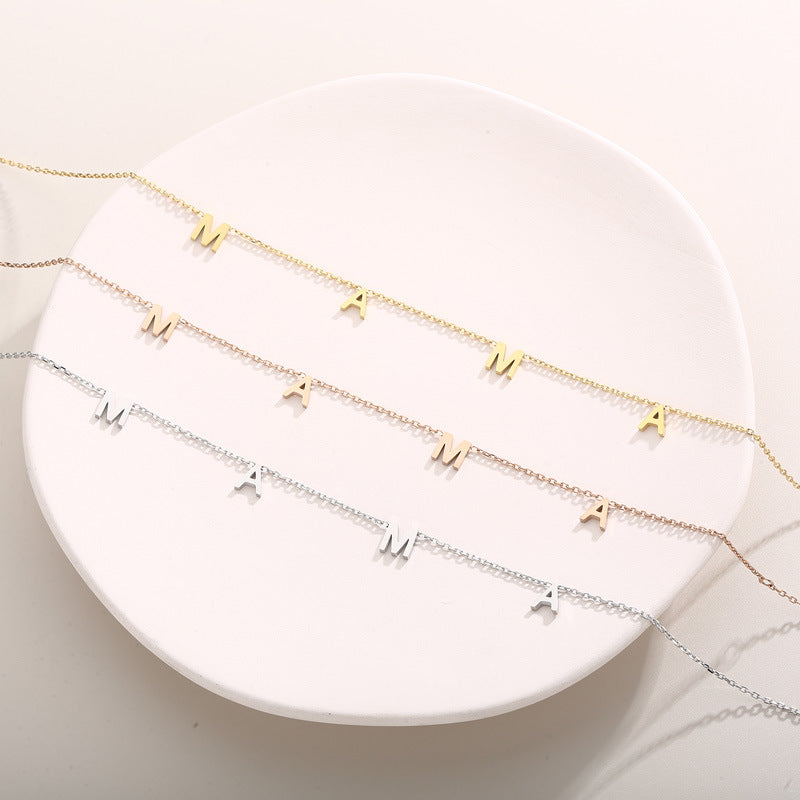 Stainless Steel Mama 4 Single Letter Pendant Necklace