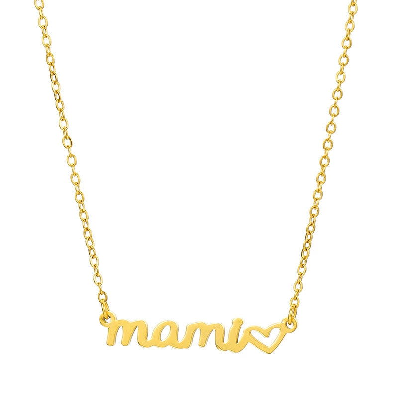 Stainless Steel Mama Letter Heart Pattern Pendant Necklace