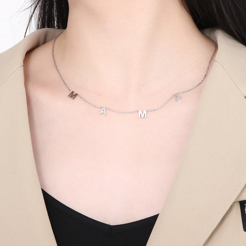 Stainless Steel Mama 4 Single Letter Pendant Necklace