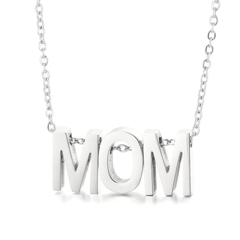 Stainless Steel Polished MOM Letter Necklace