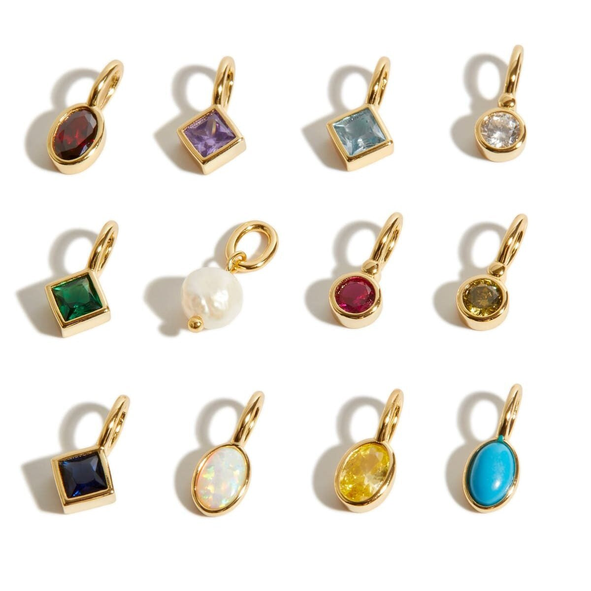 Stainless Steel Twelve Birthstone Square Round Pendant