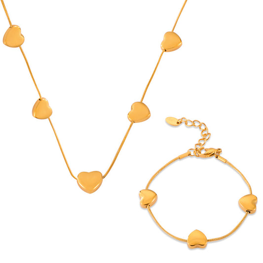Heart Pendant Snake Chain Necklace Bracelet Jewelry Suit
