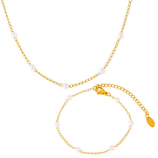 Separate Imitation Pearl Stainless Steel Necklace Bracelet Jewelry Suit