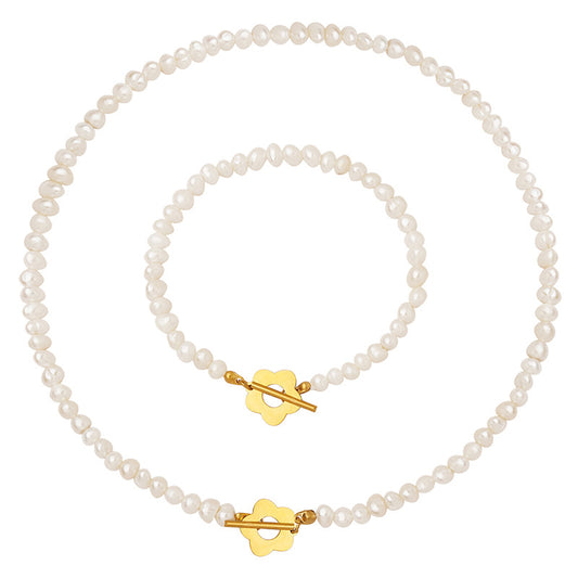 Freshwater Pearl Flower OT Buckle Necklace Bracelet Jewelry Suit