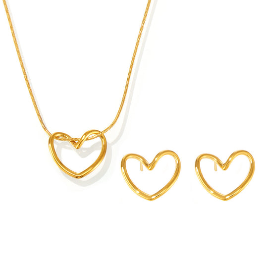 Irregular Heart Line Necklace Earrings Jewelry Suit