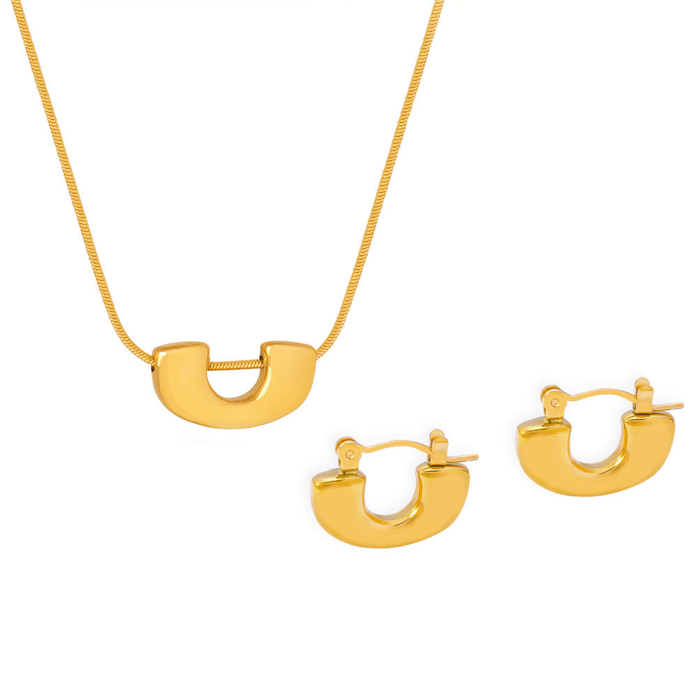 Stainless Steel U Shape Pendant Necklace Earrings Jewelry Suit