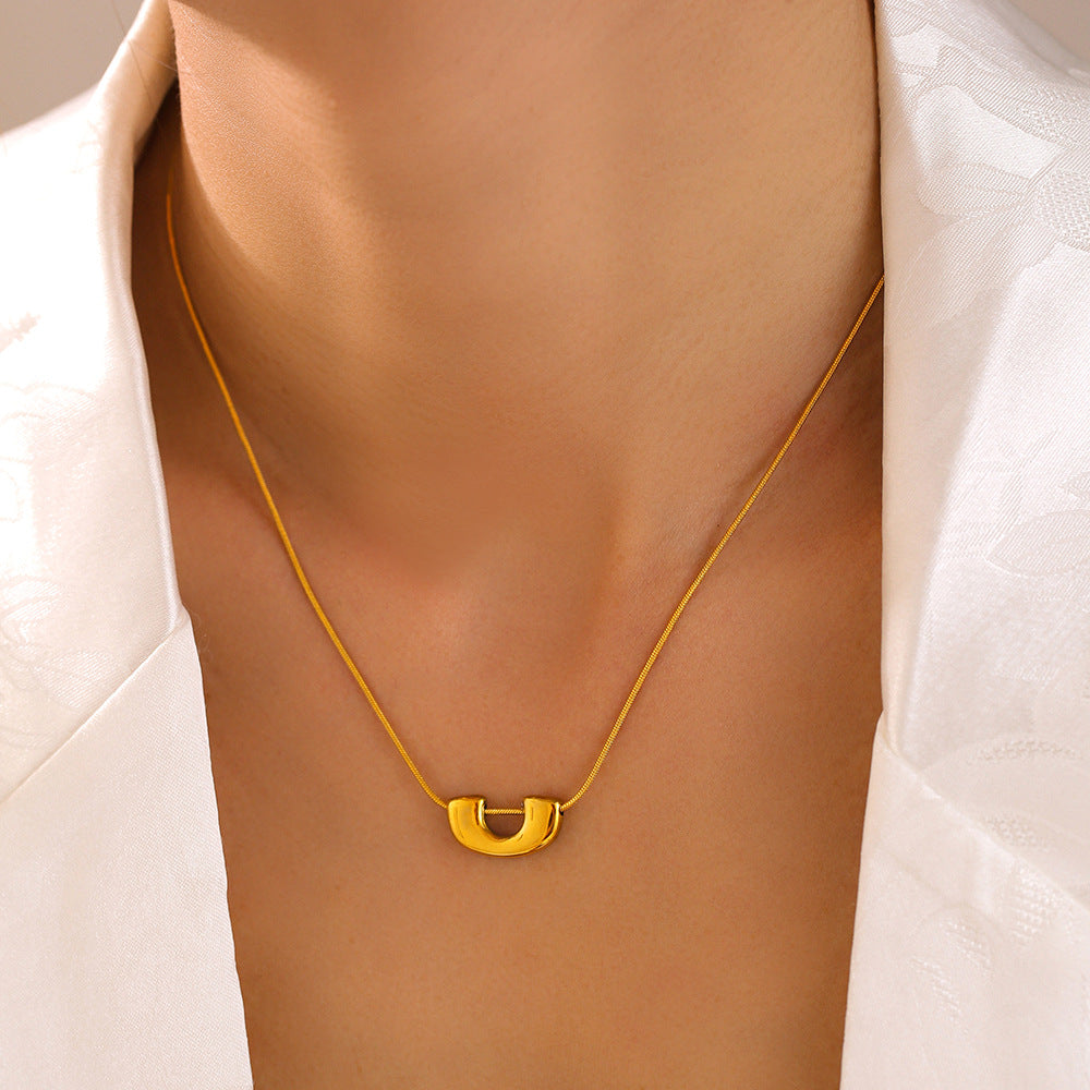 Stainless Steel U Shape Pendant Necklace Earrings Jewelry Suit