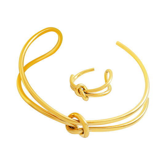 Double Layer Knotted Cuff Ring Bracelet Jewelry Suit