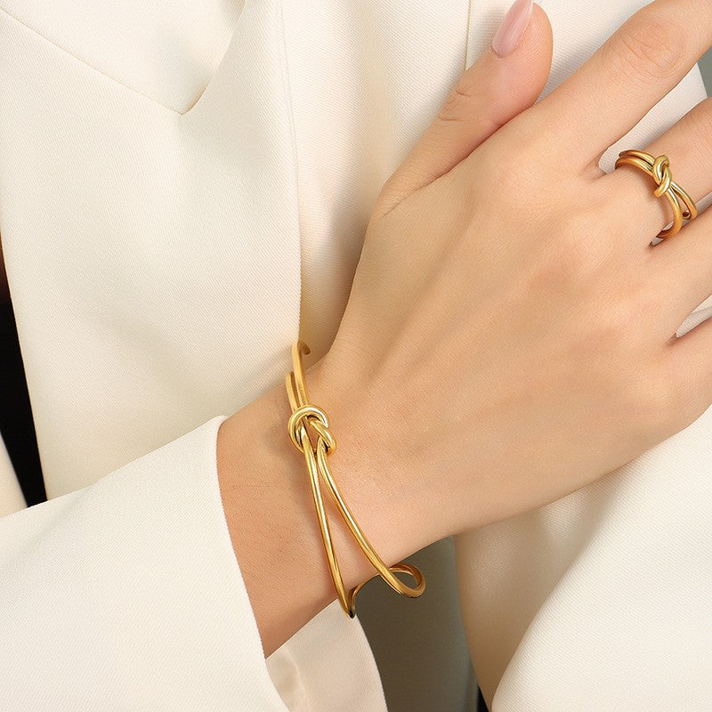 Double Layer Knotted Cuff Ring Bracelet Jewelry Suit