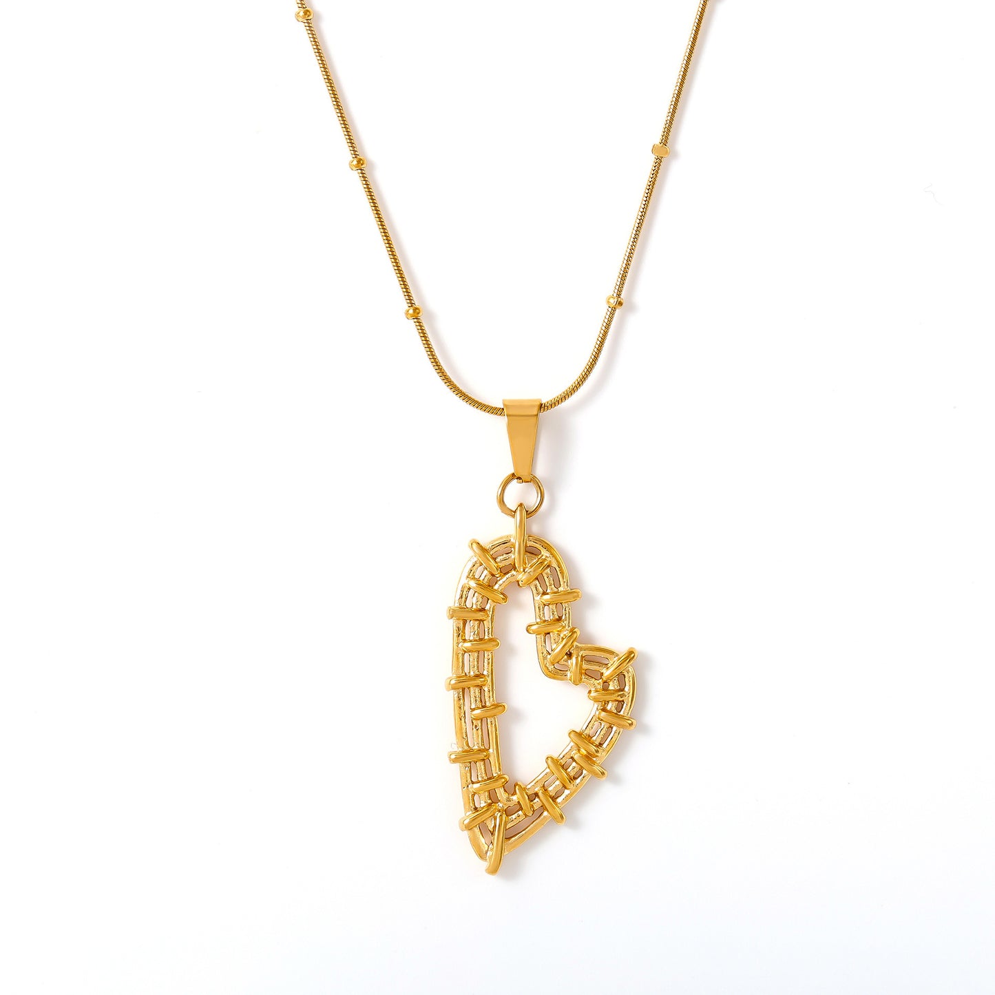Hollow Braided Heart Pendant Necklace Earrings Jewelry Suit