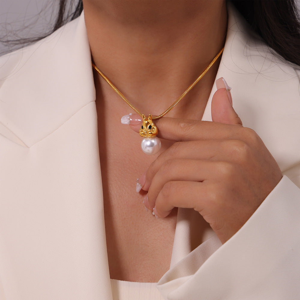 Cute Rabbit Inlay Imitation Pearl Necklace Earrings Jewelry Suit