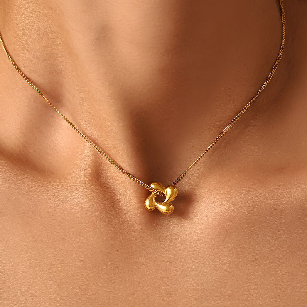 Rotating Flower Stainless Steel Necklace Earrings Jewelry Suit