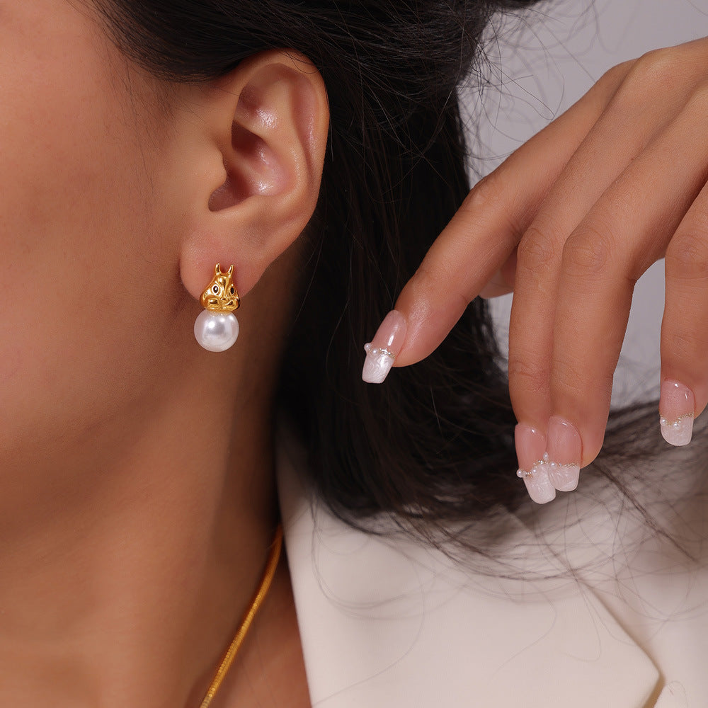 Cute Rabbit Inlay Imitation Pearl Necklace Earrings Jewelry Suit