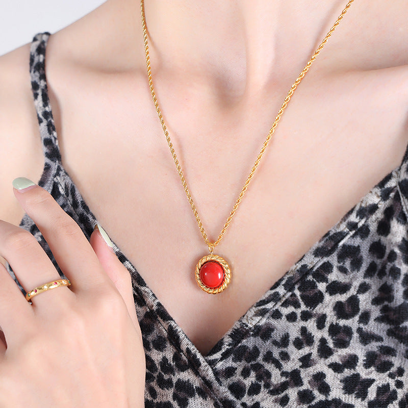 Round Tiger Eye Stone Pendant Necklace Earrings Jewelry Suit