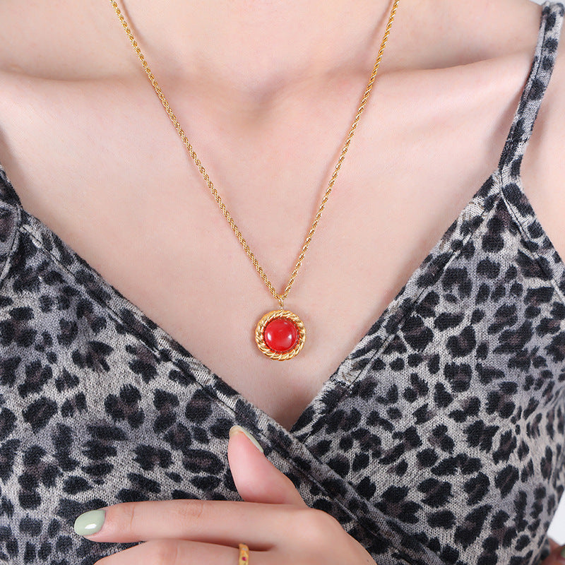 Round Tiger Eye Stone Pendant Necklace Earrings Jewelry Suit