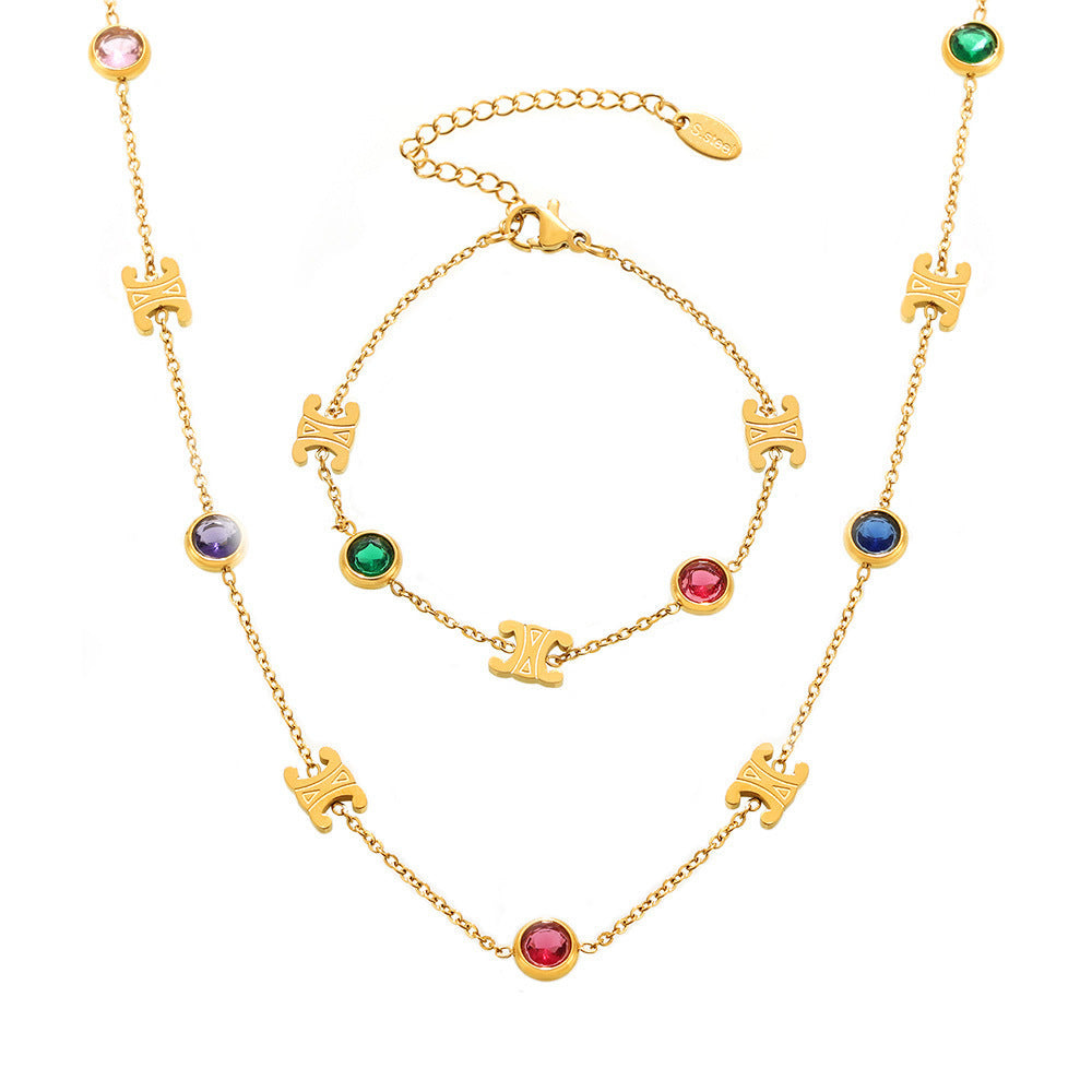 Double C Cubic Zirconia Necklace Bracelet Jewelry Suit