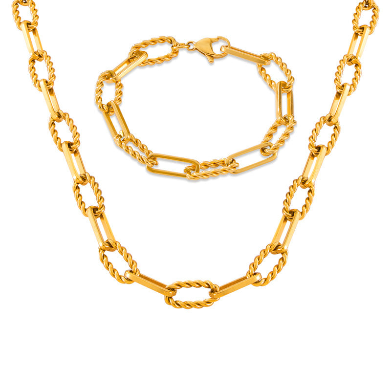 Paperclip Chain Twist Stitching Bracelet Necklace Jewelry Suit