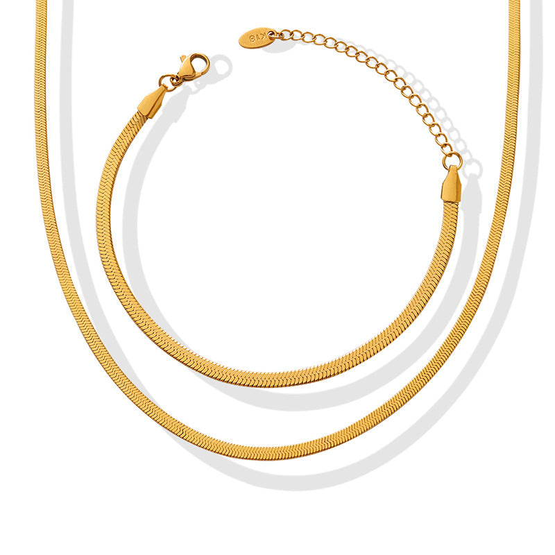 Stainless Steel Snake Chain Necklace Bracelet Jewelry Suit