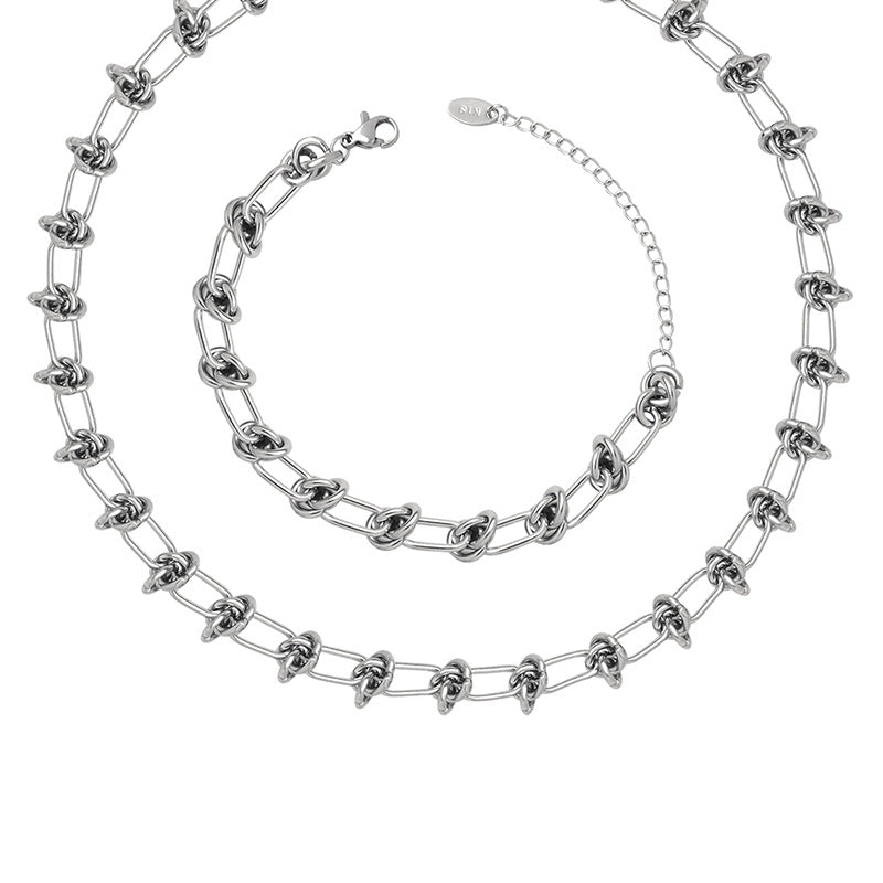 Knotted Chain Stainless Steel Necklace Bracelet Jewelry Suit