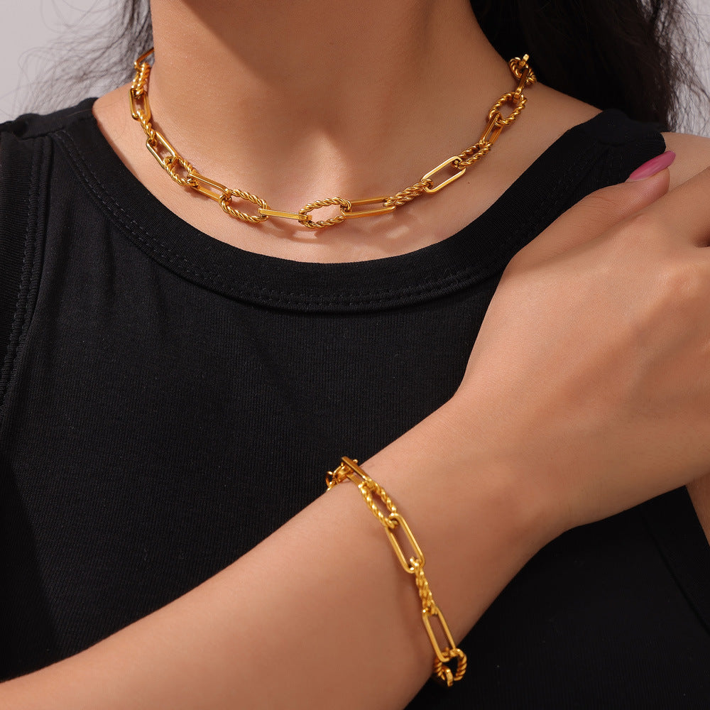 Paperclip Chain Twist Stitching Bracelet Necklace Jewelry Suit
