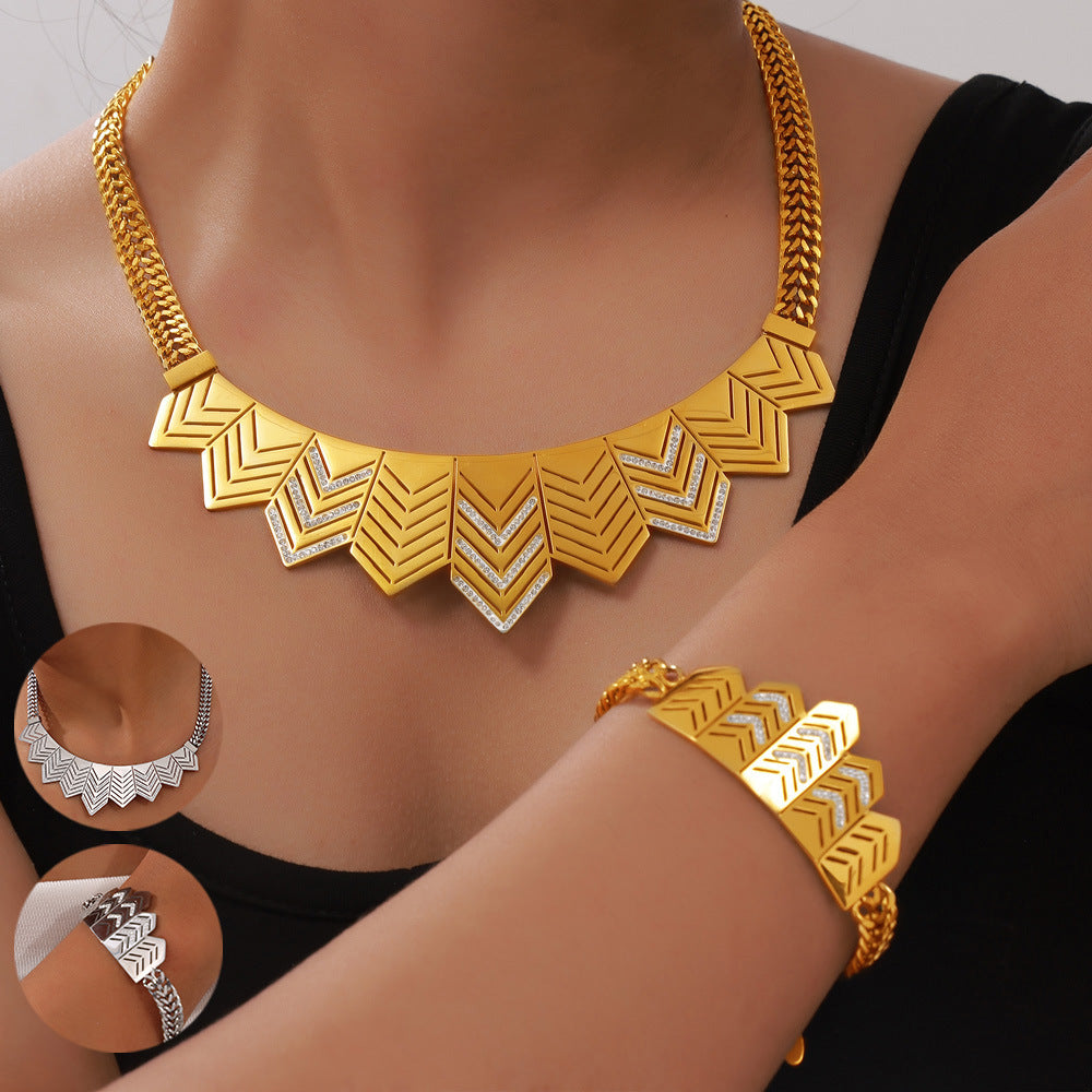 Geometric Hollow Flag Shape Pendant Necklace Bracelet Jewelry Suit