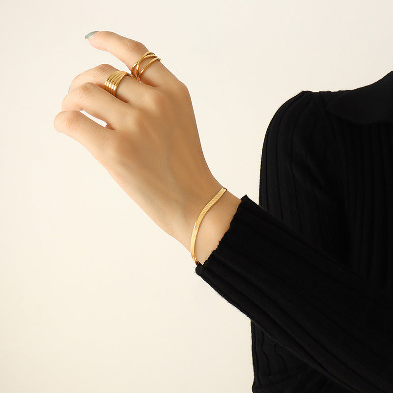 Stainless Steel Snake Chain Necklace Bracelet Jewelry Suit