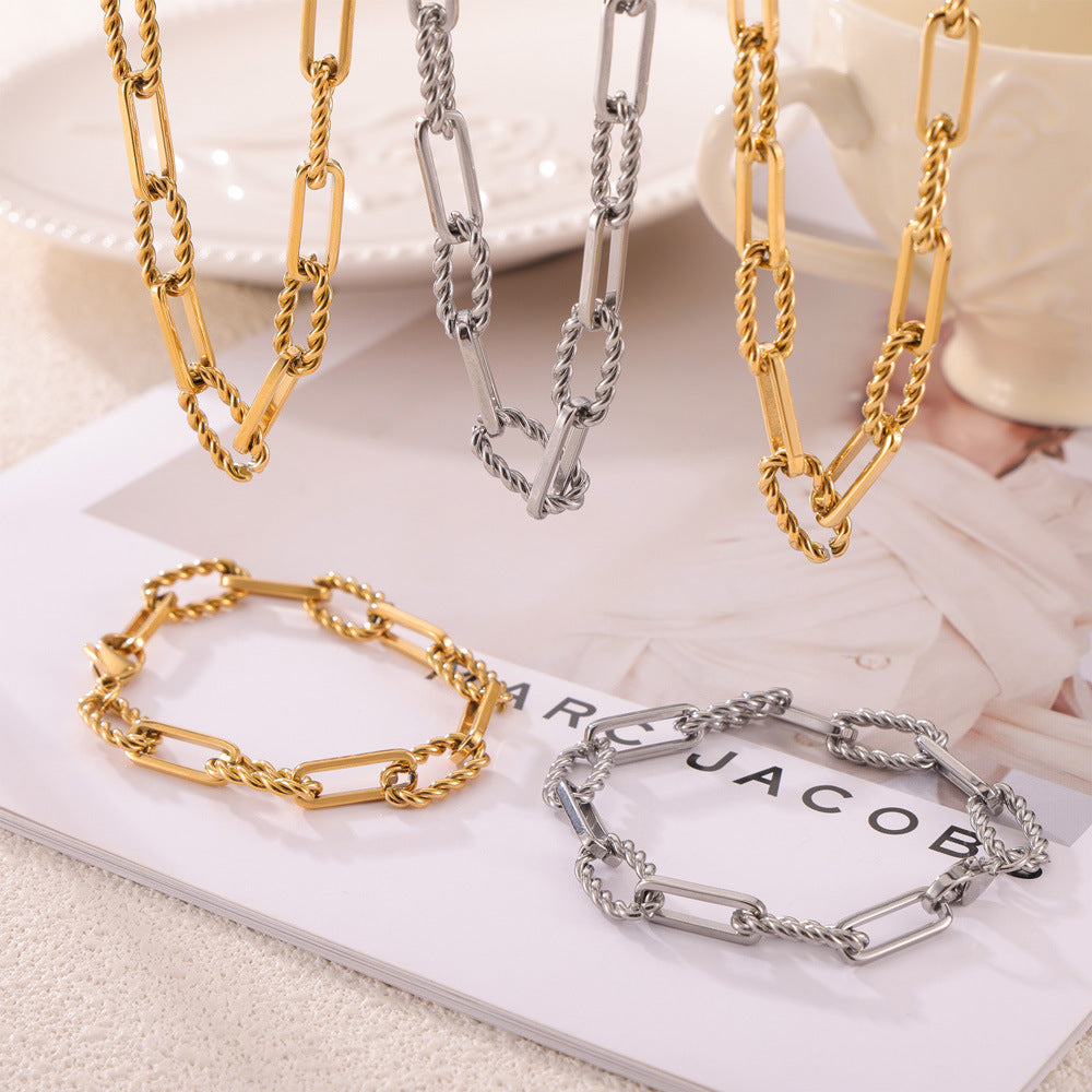 Paperclip Chain Twist Stitching Bracelet Necklace Jewelry Suit