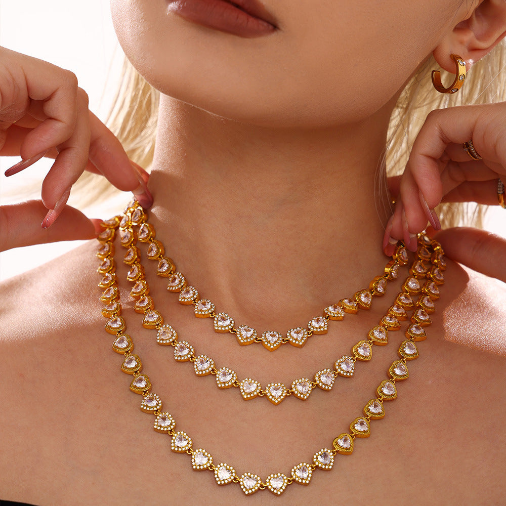 Heart Shaped Cubic Zirconia Necklace Bracelet Jewelry Suit