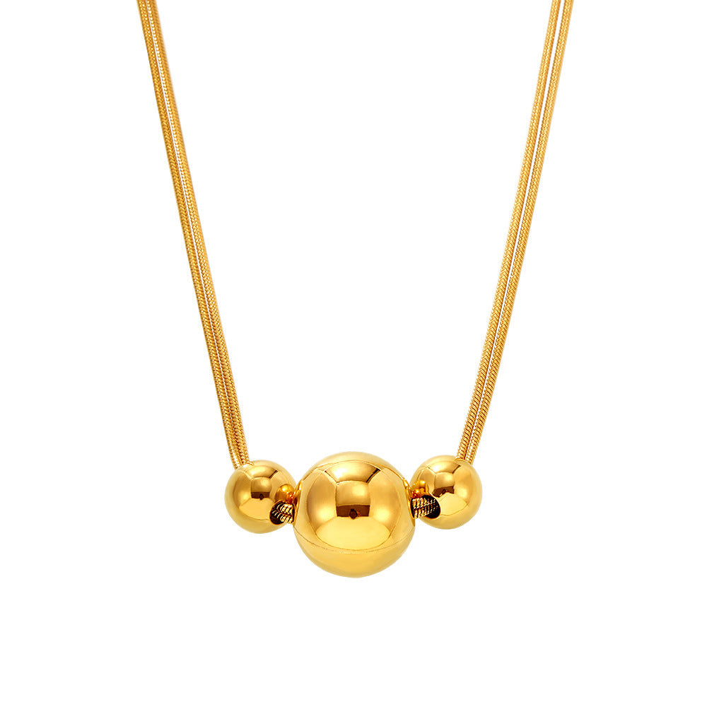 Stainless Steel Three Beads Pendant Snake Chain Necklace