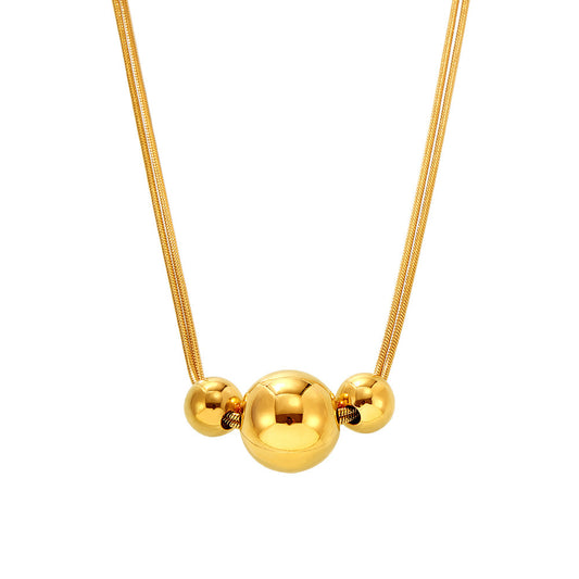 Stainless Steel Three Beads Pendant Snake Chain Necklace