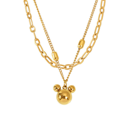 Mickey Pendant Double Stainless Steel Necklace