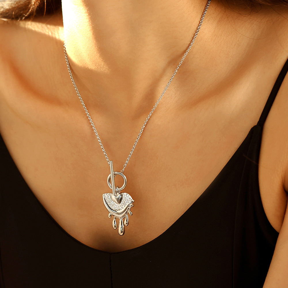 Stainless Steel Melted Heart Inlay Mud Auger OT Buckle Necklace