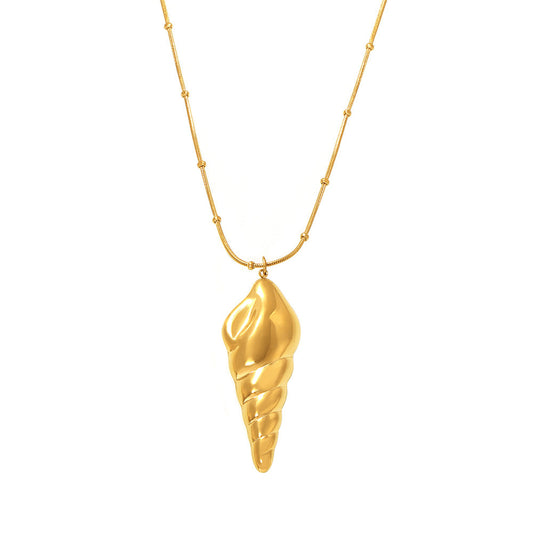 Stainless Steel Hollow Conch Pendant Stacking Necklace