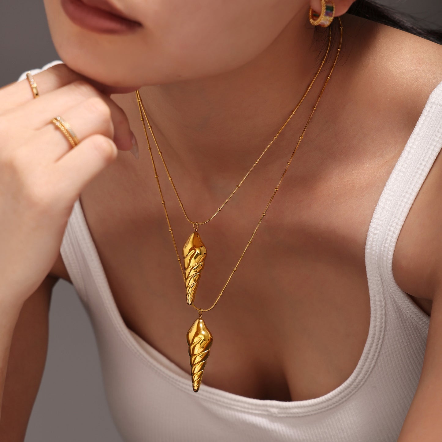 Stainless Steel Hollow Conch Pendant Stacking Necklace