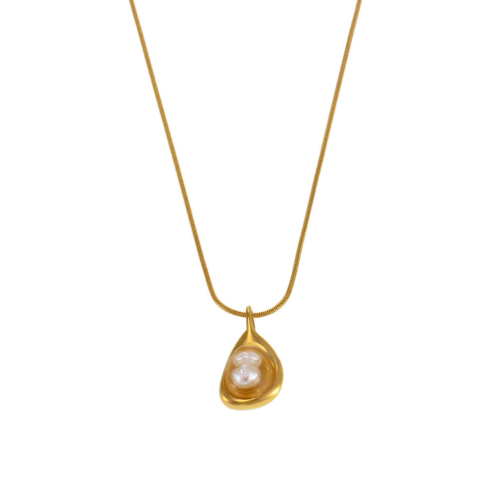 Stainless Steel Irregular Shape Pendant Inlay Freshwater Pearl Necklace