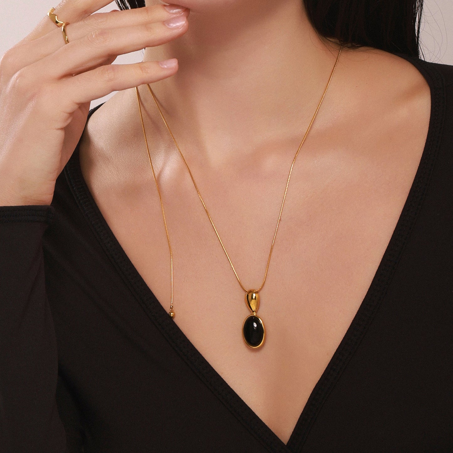 Stainless Steel Oval Tiger Eye Stone Pendant Snake Chain Necklace