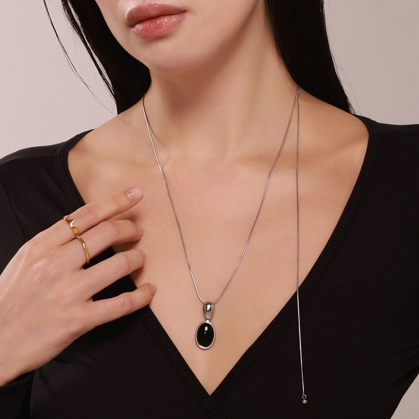 Stainless Steel Oval Tiger Eye Stone Pendant Snake Chain Necklace