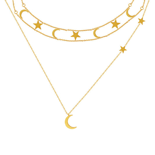 Star and Moon Pendant Double Layer Necklace