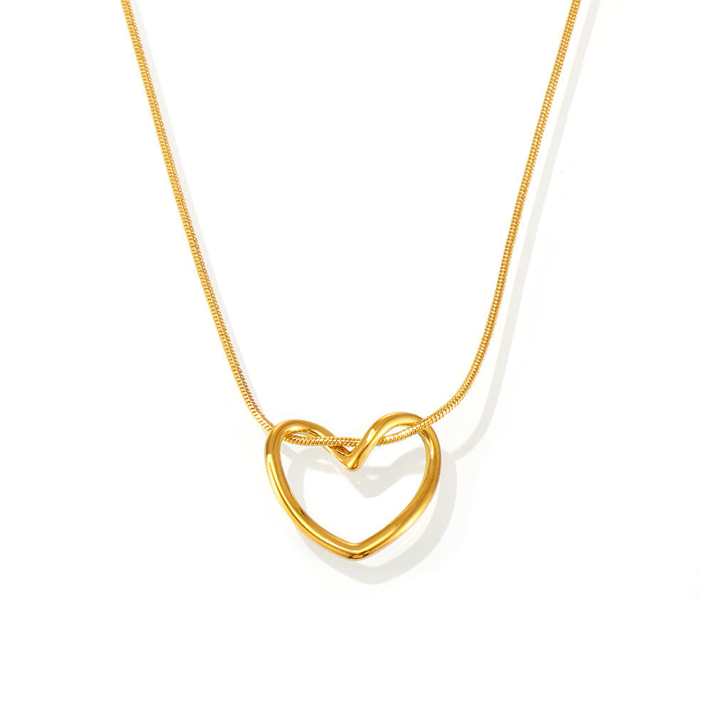 Stainless Steel Heart Shape Line Pendant Necklace