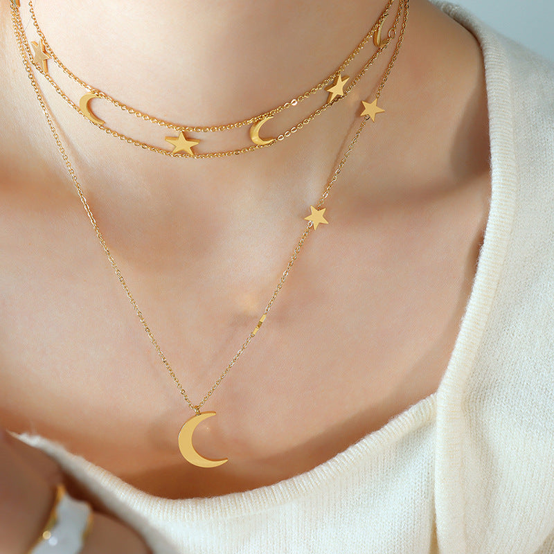 Star and Moon Pendant Double Layer Necklace