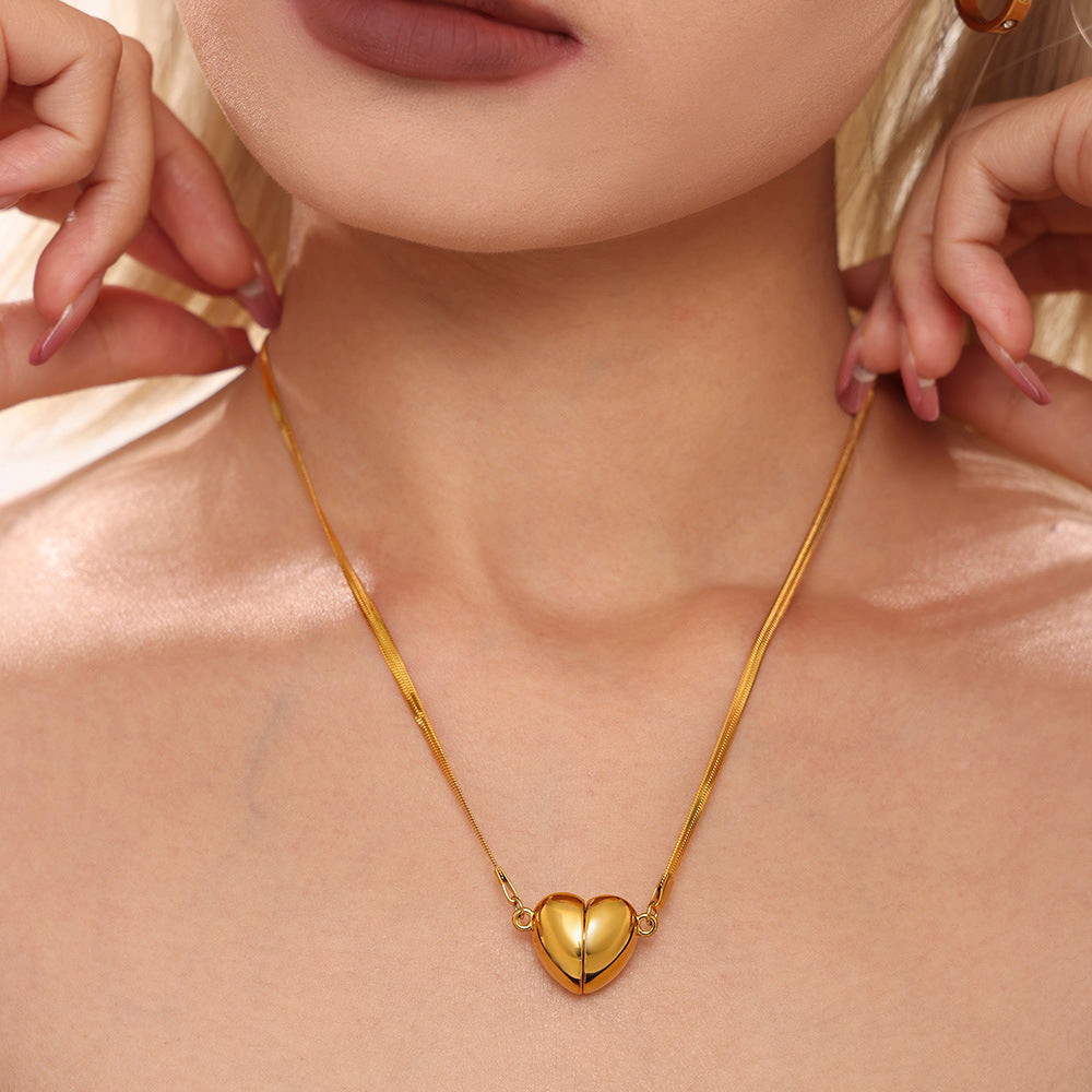 Detachable Heart Pendant Stainless Steel Necklace