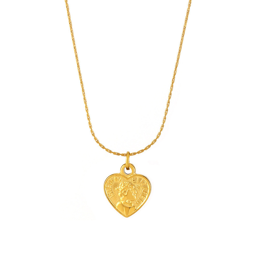Stainless Steel Elizabeth Pattern Heart Shape Pendant Necklace